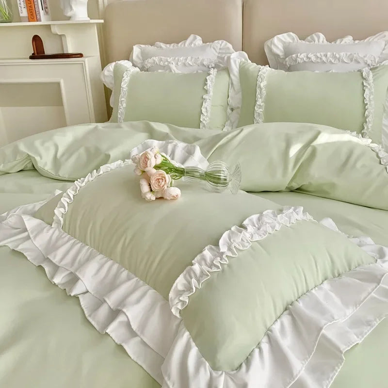 Elegant Ruffled Lace Bedding Set. Luxury Princess Style
