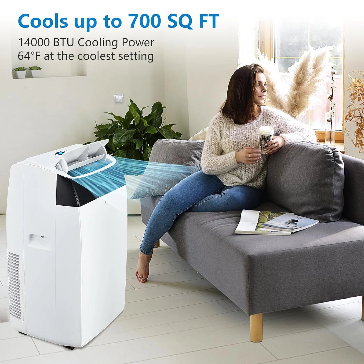 14000 BTU Portable Air Conditioner. 3-In-1 Cooling Unit with Fan & Dehumidifier