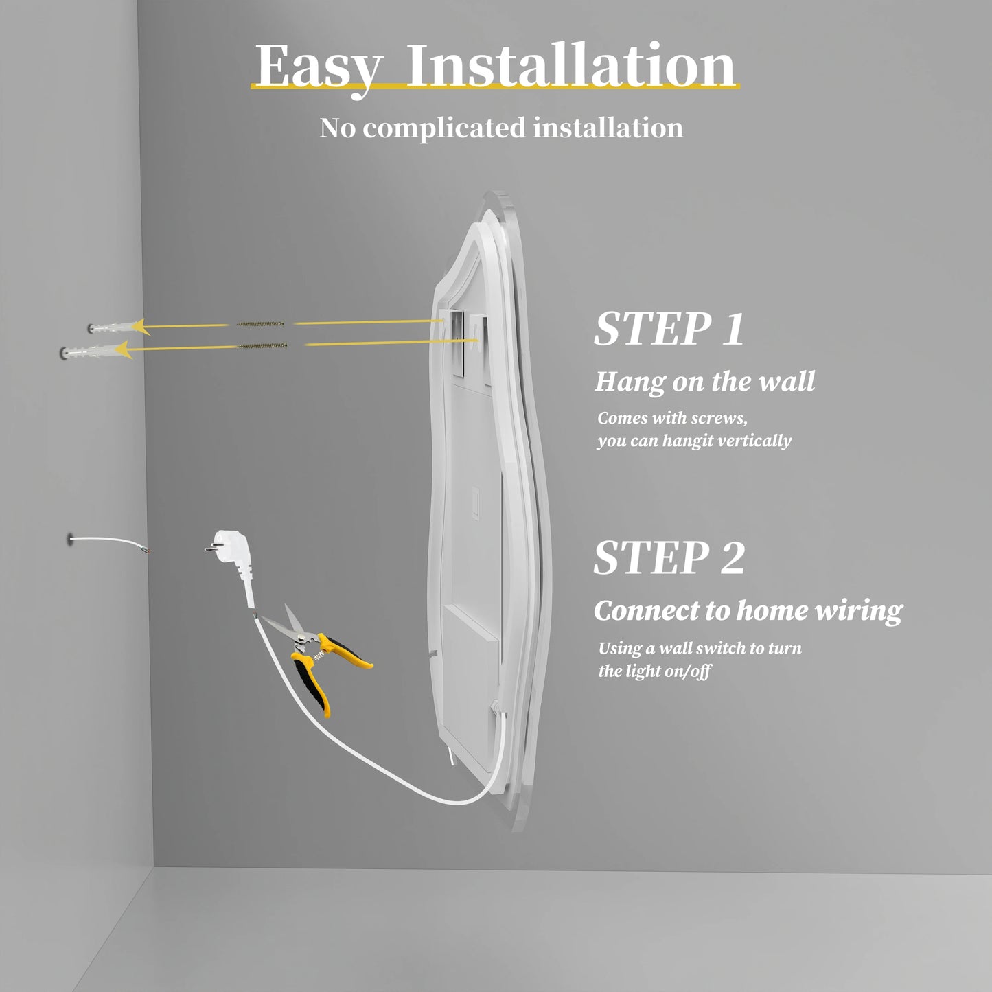 Cloud Shaped LED Bathroom Mirror with Lights - Anti-Fog, Dimmable 3 Color Temperatures (3000K-6000K), CRI90+ High Color