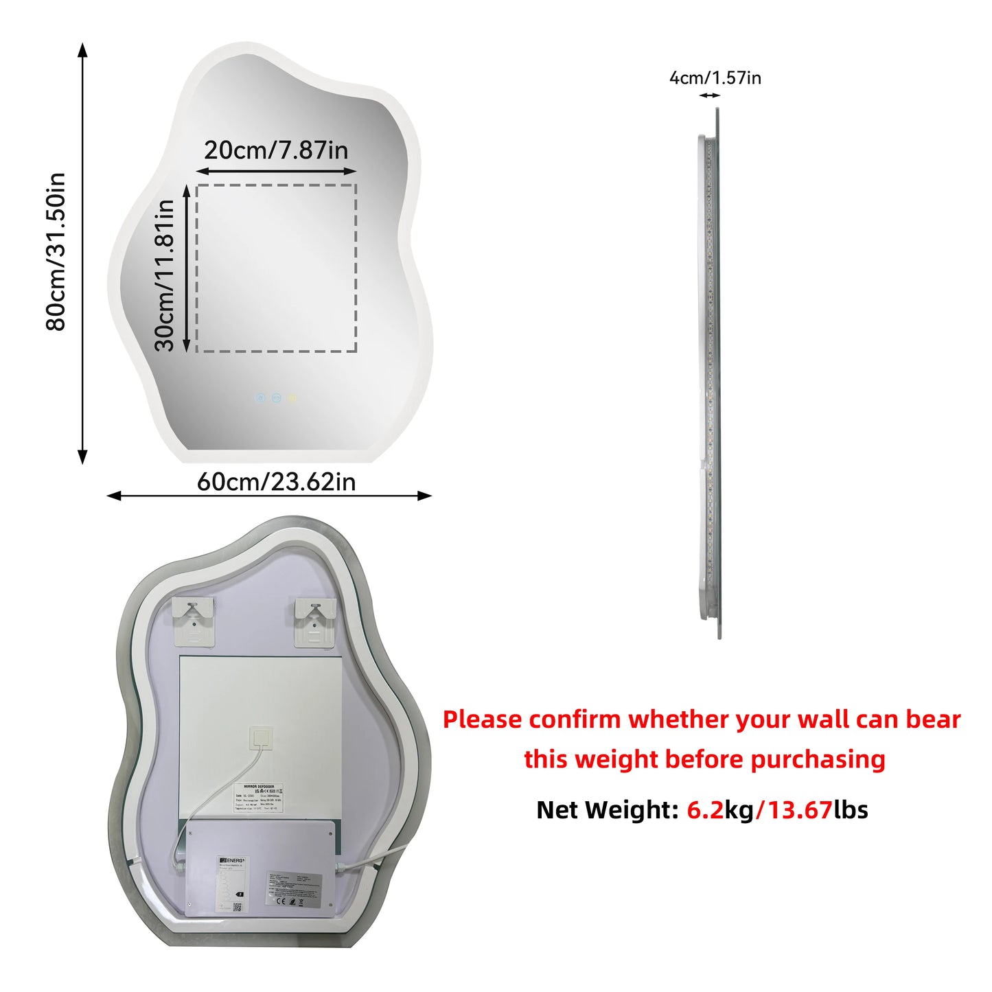 Cloud LED Mirror Anti Fog Dimmable 3000K 6000K CRI90