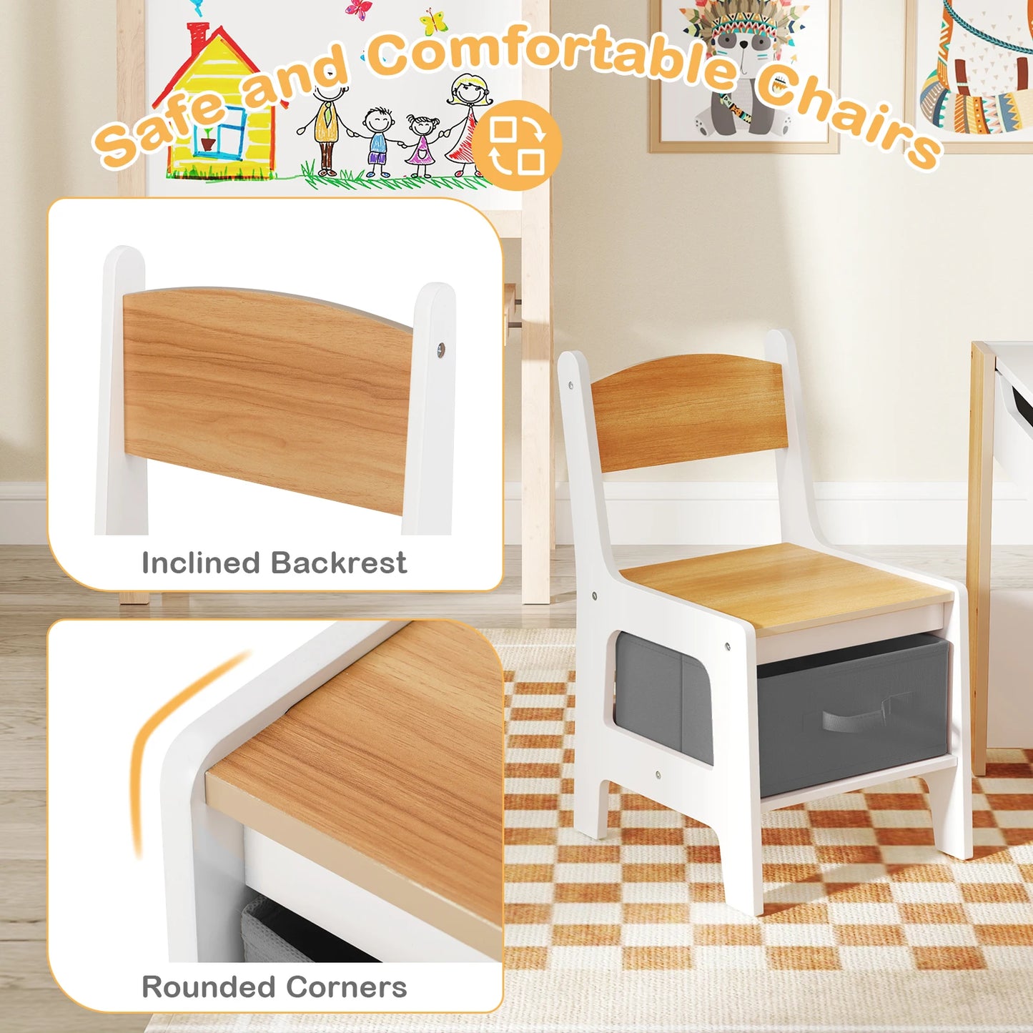 4-in-1 Kids Activity Table & Chair Set with Bookshelves and Storage Bins