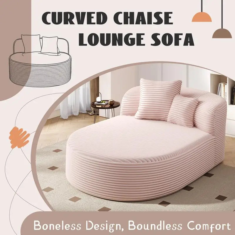 Modern Pink Chaise Lounge Sofa Bed, 51.6" Boneless Couch with 2 Supportive Pillows for Living Room