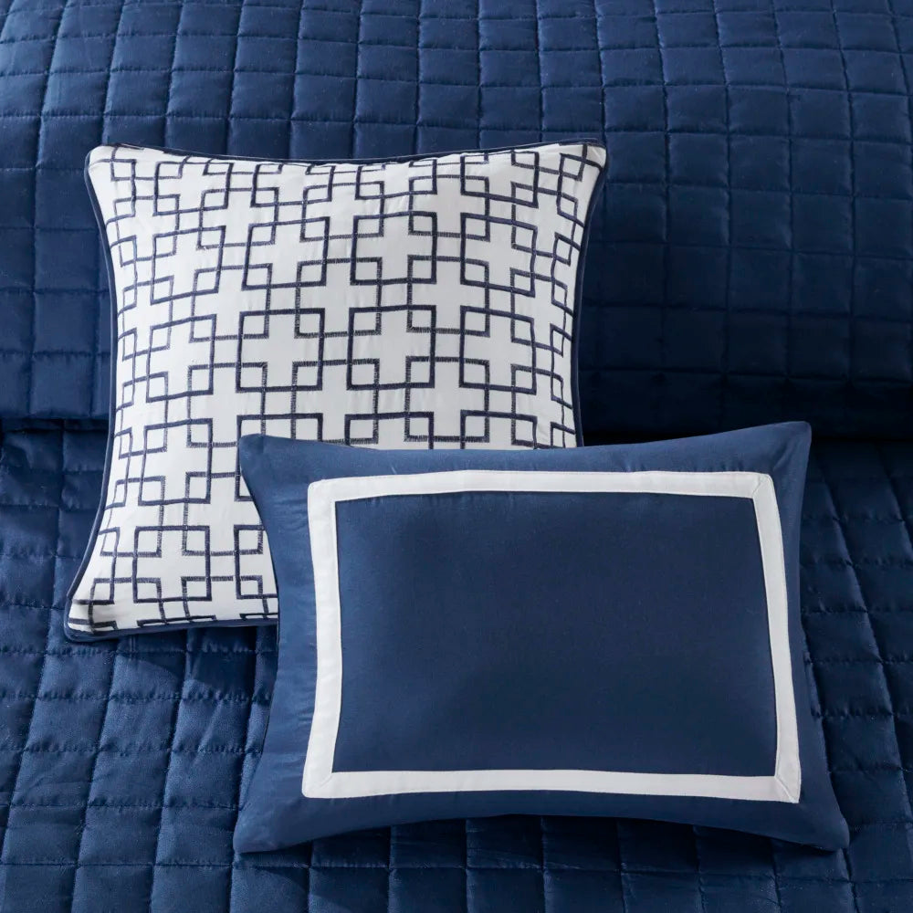 8 Piece Comforter and Quilt Set Collection Navy Full/Queen