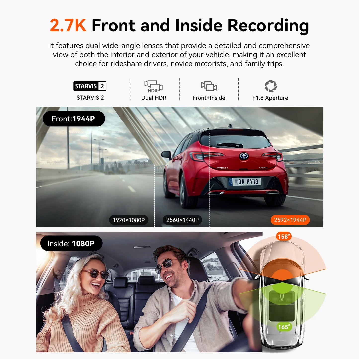 Vantrue N2X 2.7K HDR Dashcam Front and Inside 5G WiFi Dual Dash Camera with IR Night Vision STARVIS 2 Voice Control 60FPS GPS