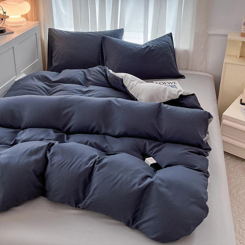 4-Piece Soft Brushed Duvet Cover Set . Solid Color Bedding