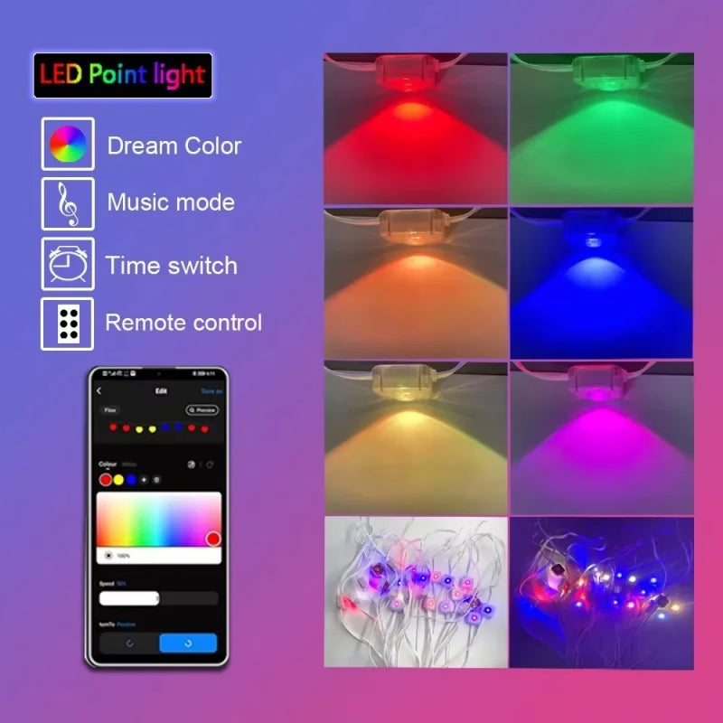 300ft RGB Eaves LED Lights Permanent Outdoor Lights String APP Bluetooth Light Strip Scene Modes Full House Party Wedding Light