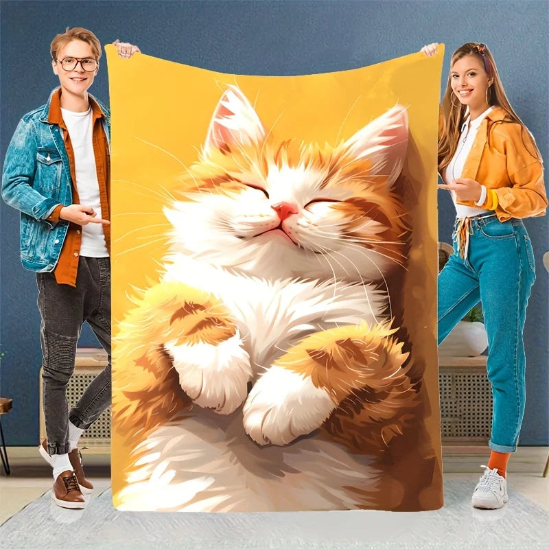 Cute Sleeping Cat Throw Blanket. Ultra Soft Cozy Fleece Blanket for Cat Lovers & Home Comfort