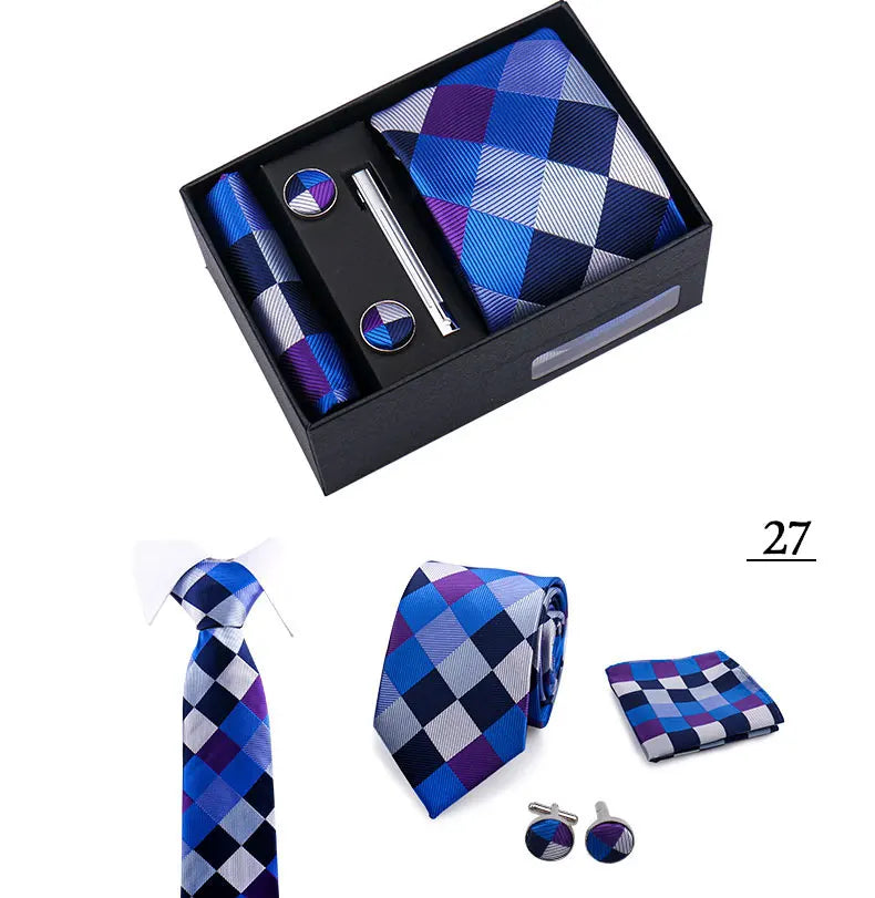 Tie Men With Box Top Quality Business Ties Hanky Cufflink Set Clips Green Necktie Corbatas For Men Wedding In Gift Box Gravatas