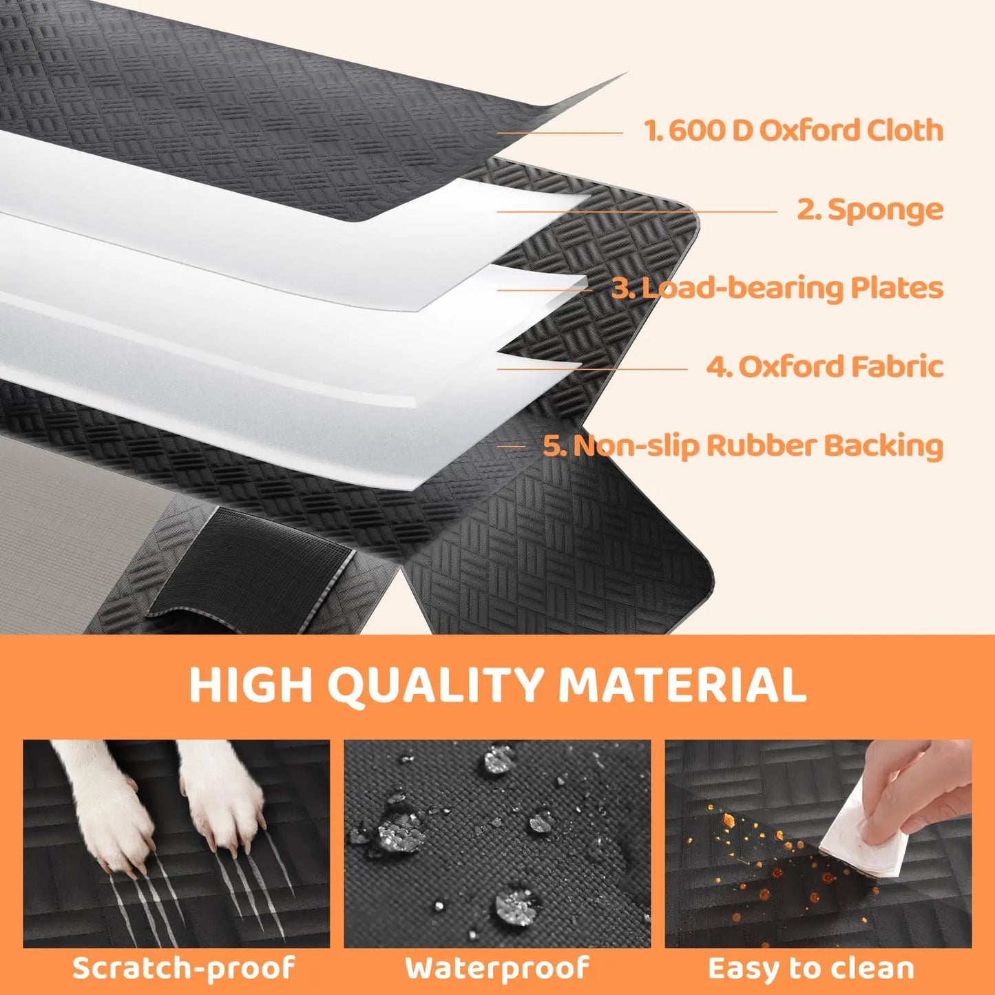 Premium Hard Bottom Dog Car Seat Extender & Waterproof Rear Seat Protector