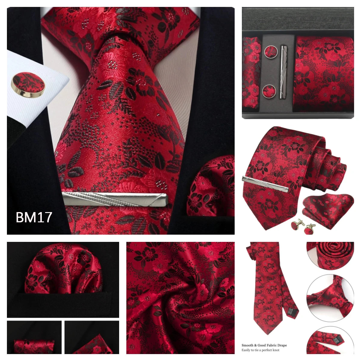 Luxury 100% Silk Paisley Floral Men’s Necktie Set | Business Tie with Matching Pocket Square & Formal Accessories