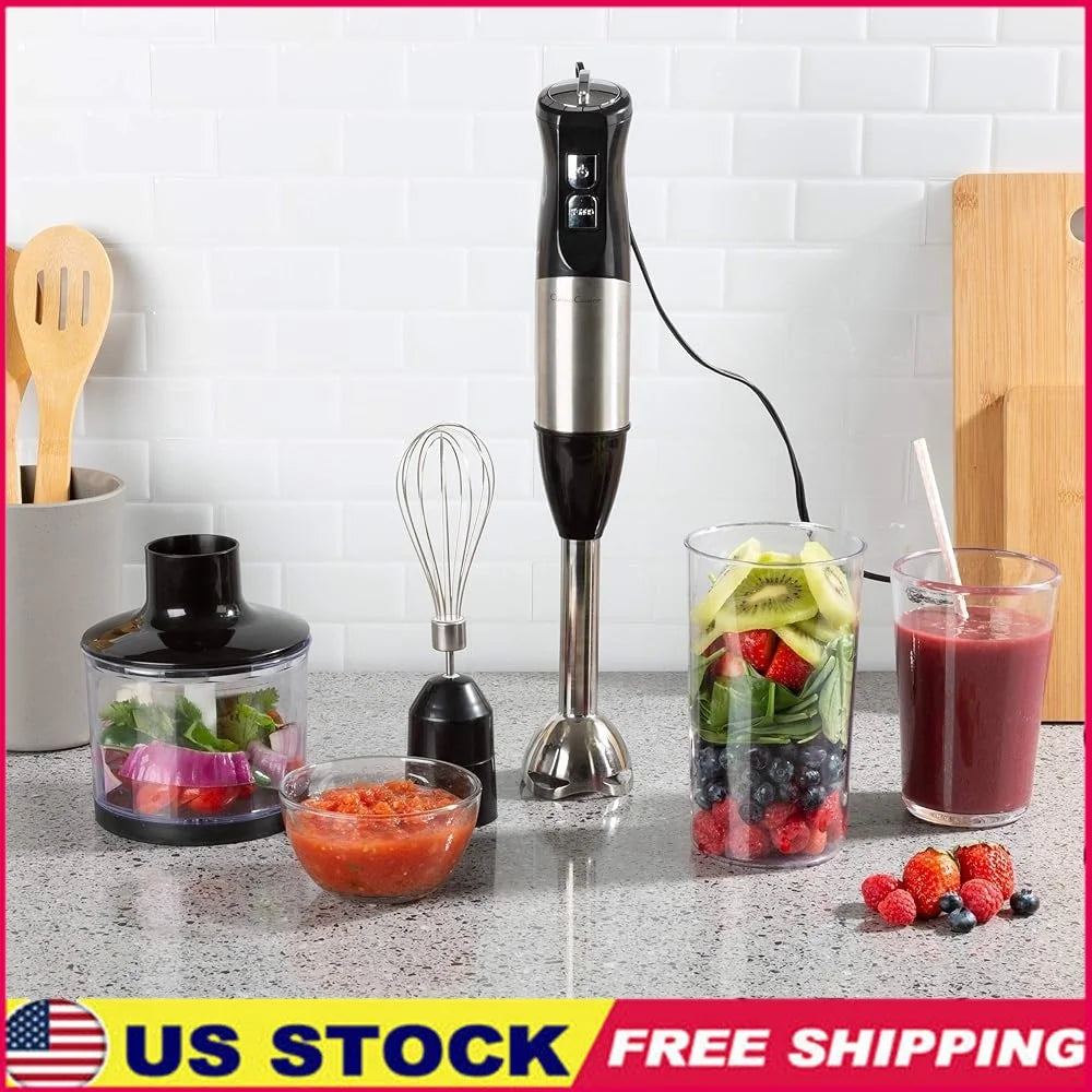 4 In 1 Immersion Blender Set 6 Speed Hand Mixer Whisk Food Processor 32oz Beaker Ideal For Soups Milkshakes Salsa