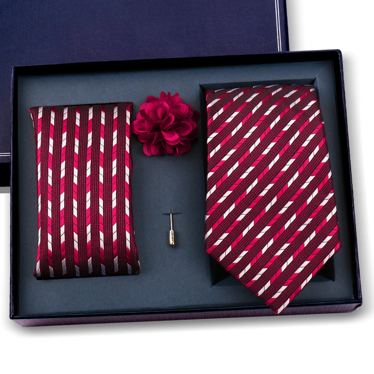 Luxury Men’s Paisley Necktie Gift Set. Silk Tie, Pocket Square, Cufflinks & Gift Box for Weddings & Business
