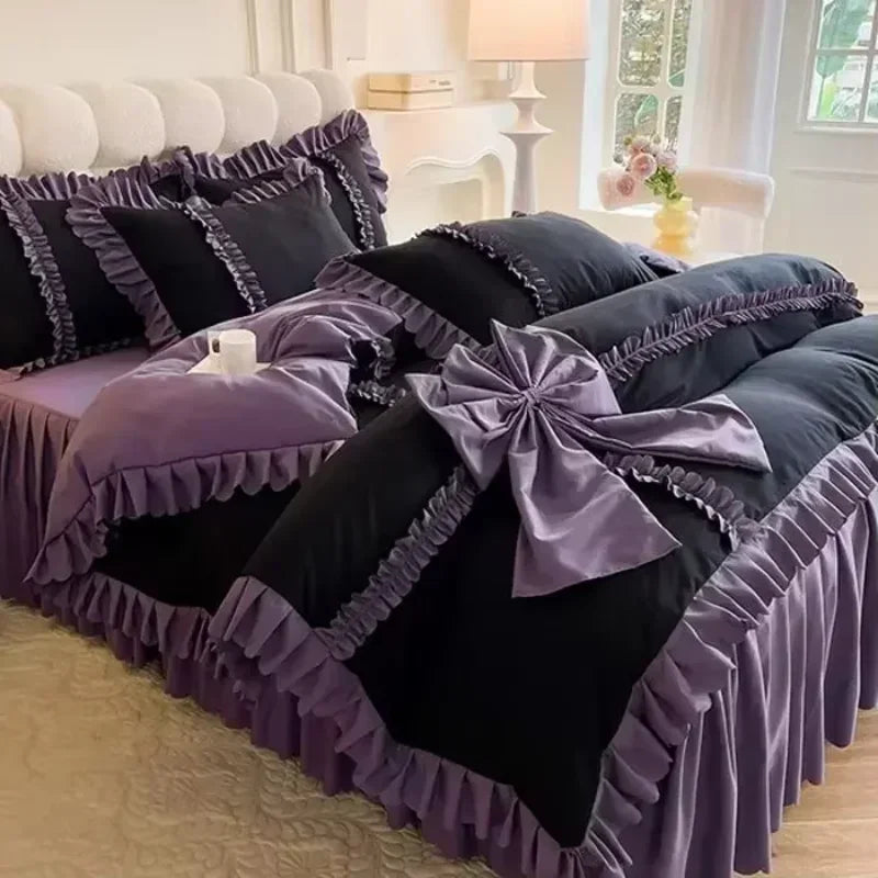 Elegant Ruffled Bow Comforter Bedding Set