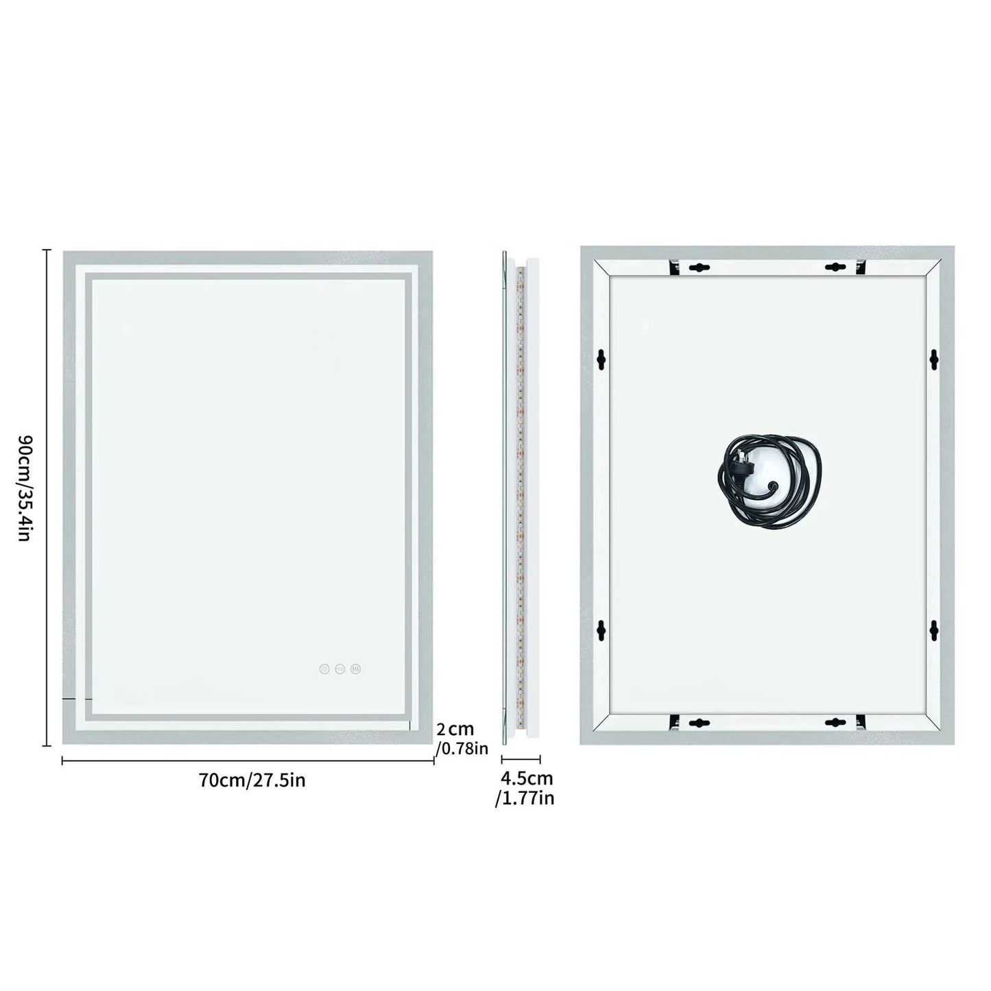 LED Bathroom Mirror Illuminated Wall Mounted Touch Light