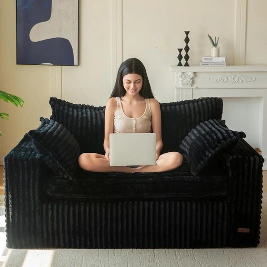 Bean Bag Chair for Living Room, Upholstered Loveseat Sofa Couch with Deep Seating, Wide Armrests Boneless Couch Sofa