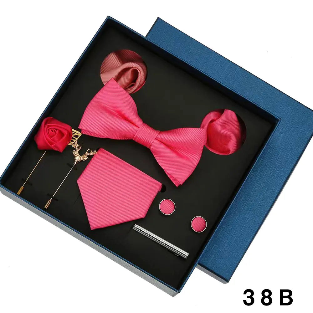 Luxury Men’s Bow Tie Gift Set with Pocket Square, Cufflinks & Lapel Pin