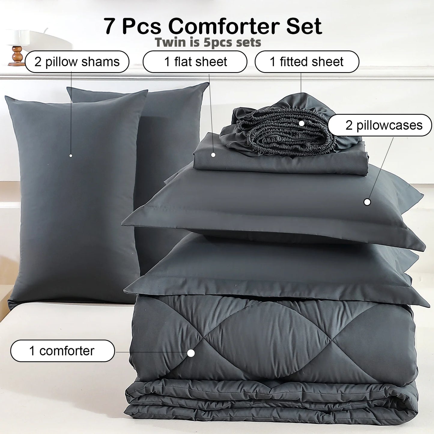 Luxury 5 Piece / 7 Piece Comforter Bedding Set.  Soft Modern Home Décor Collection