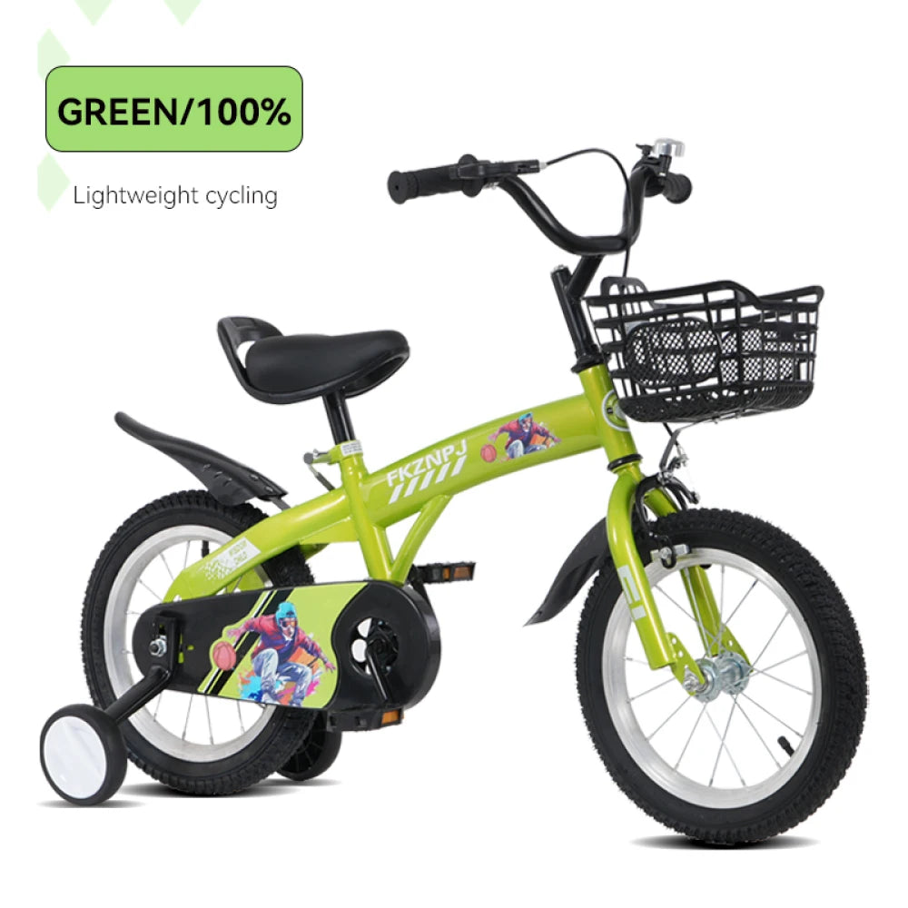 FKZNPJ 18-Inch Kids Bicycle . Bike with Training Wheels, Basket & Adjustable Seat for Boys and Girls