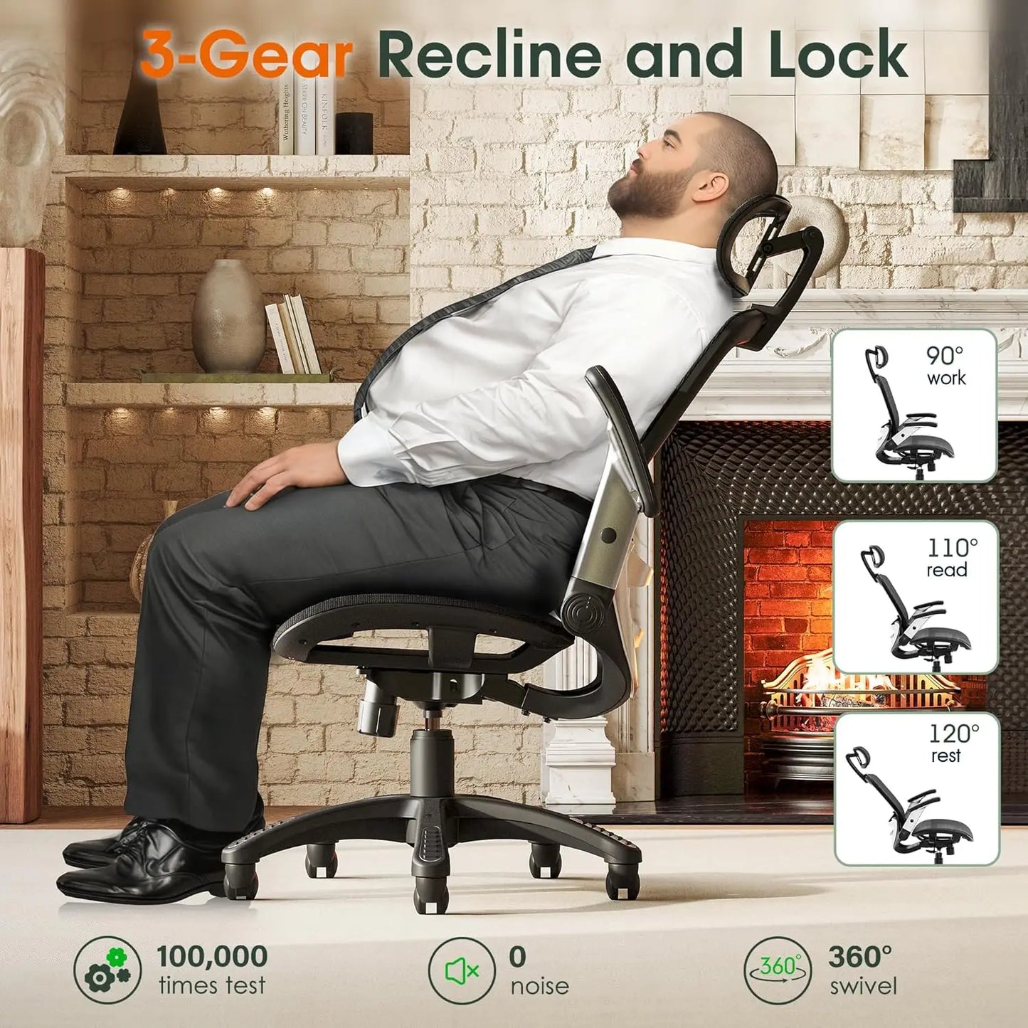 Ergonomic High Back Office Chair with Headrest & Flip Up Arms