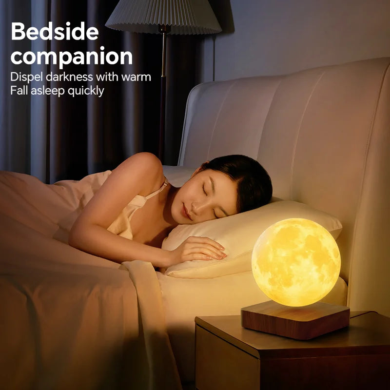 Magnetic Floating Rotating Moon Lamp  Levitating LED Night Light with Wooden Base & 3 Lighting Modes