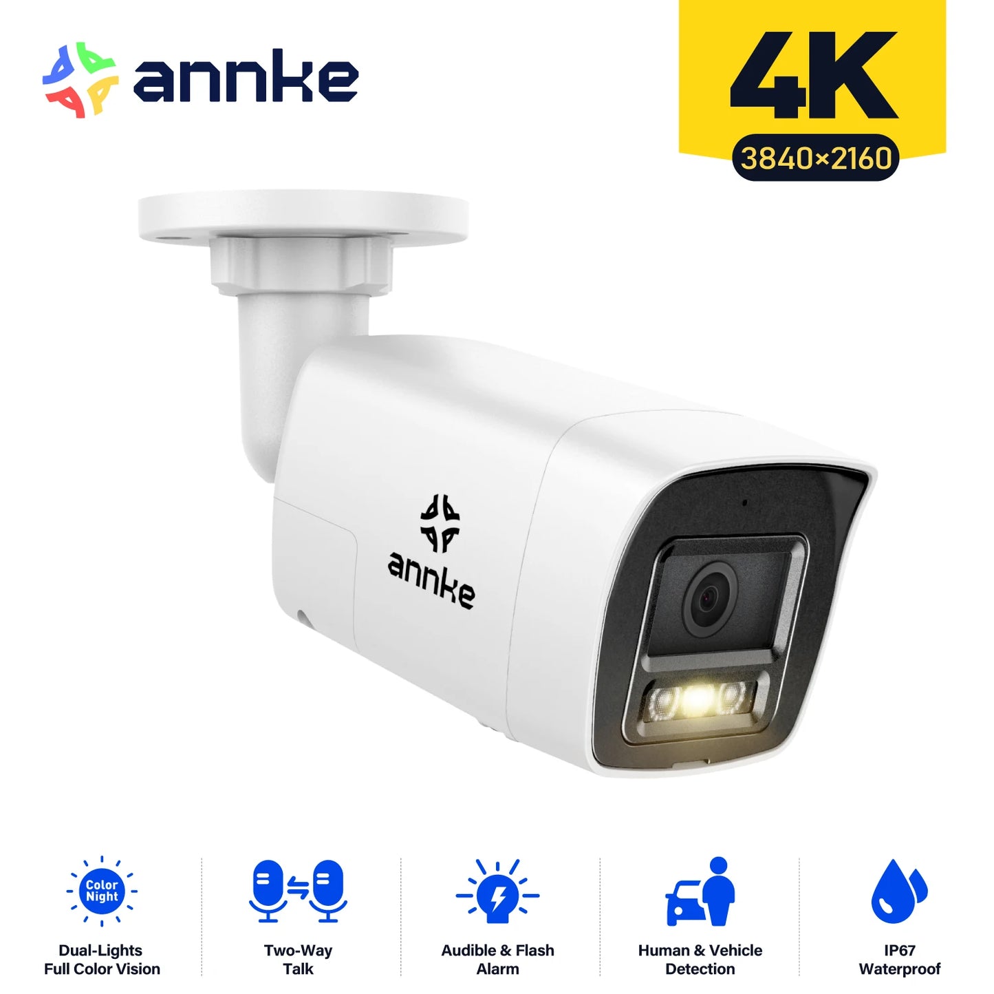 Annke 8MP 4K HD IP Security Camera Poe Dual Light Audio Fixed Bullet Camera Human Vehicle Detection 256G SD Storage ONVIF IP67