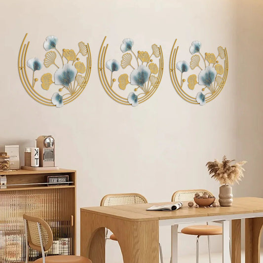 3-piece Gold Iron Wall Decoration 150*50cm Leaf Wall Art Wall Ornament for Living Room Bedroom Hotel Office Stylish Durable