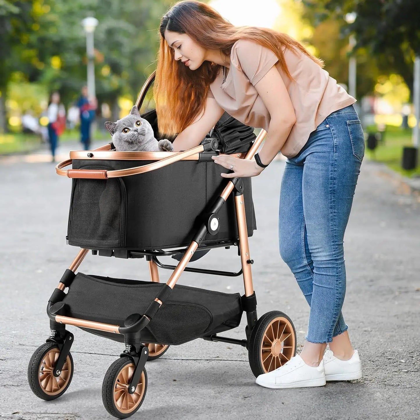 360° High Wheels Transport Foldable Cat Pet Stroller 2in1 Dog Buggy Stroller Dog Box Can Be Attached in Car, Max. load 25 kg