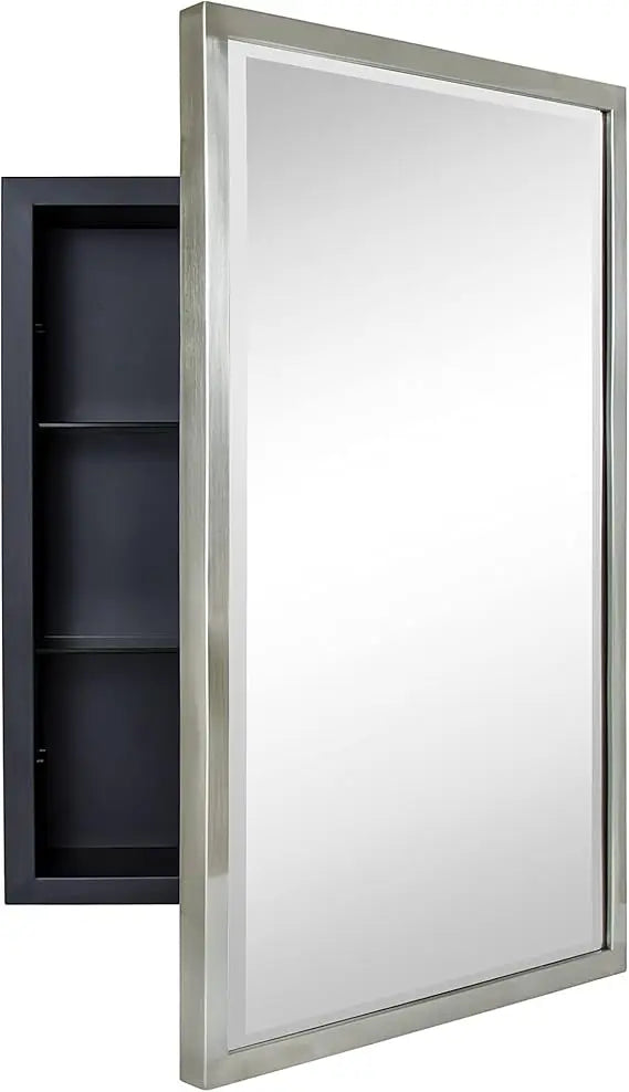 Brush Nickel Metal Framed Recessed Medicine Cabinet Mirror
