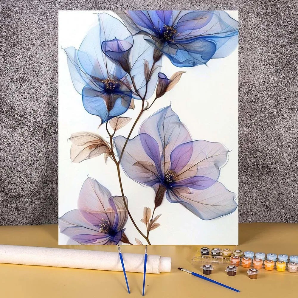 DIY Paint by Numbers Ink & Wash Flower Canvas Kit . Floral Acrylic Painting Set for Adults & Beginners Home Wall Decor Gift