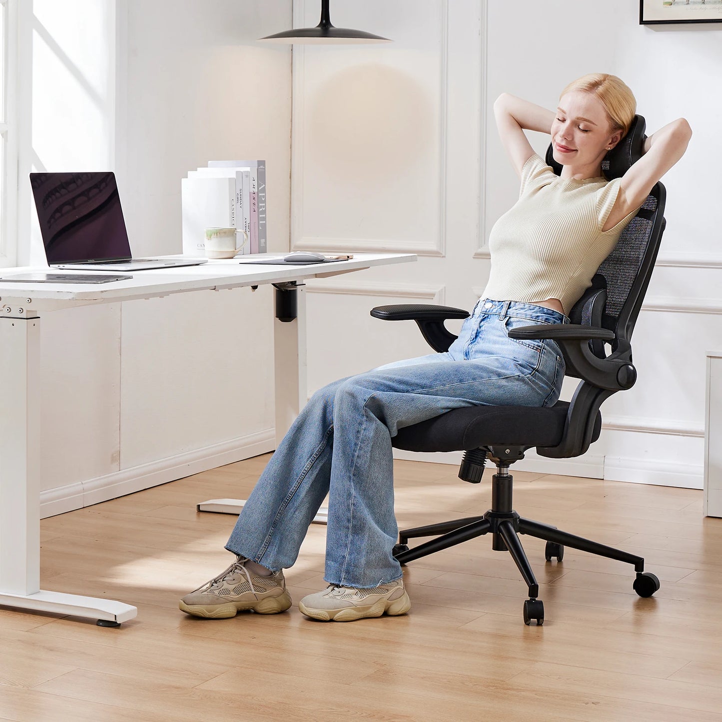 JHK Ergonomic Mesh Office Chair with Adjustable Lumbar Support, High Back, 120° Recline, Flip-Up Armrests & Headrest