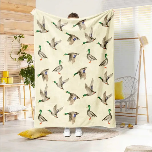 Mallard Duck Print Flannel Blanket – Warm Cozy Throw for Bed, Couch & Home
