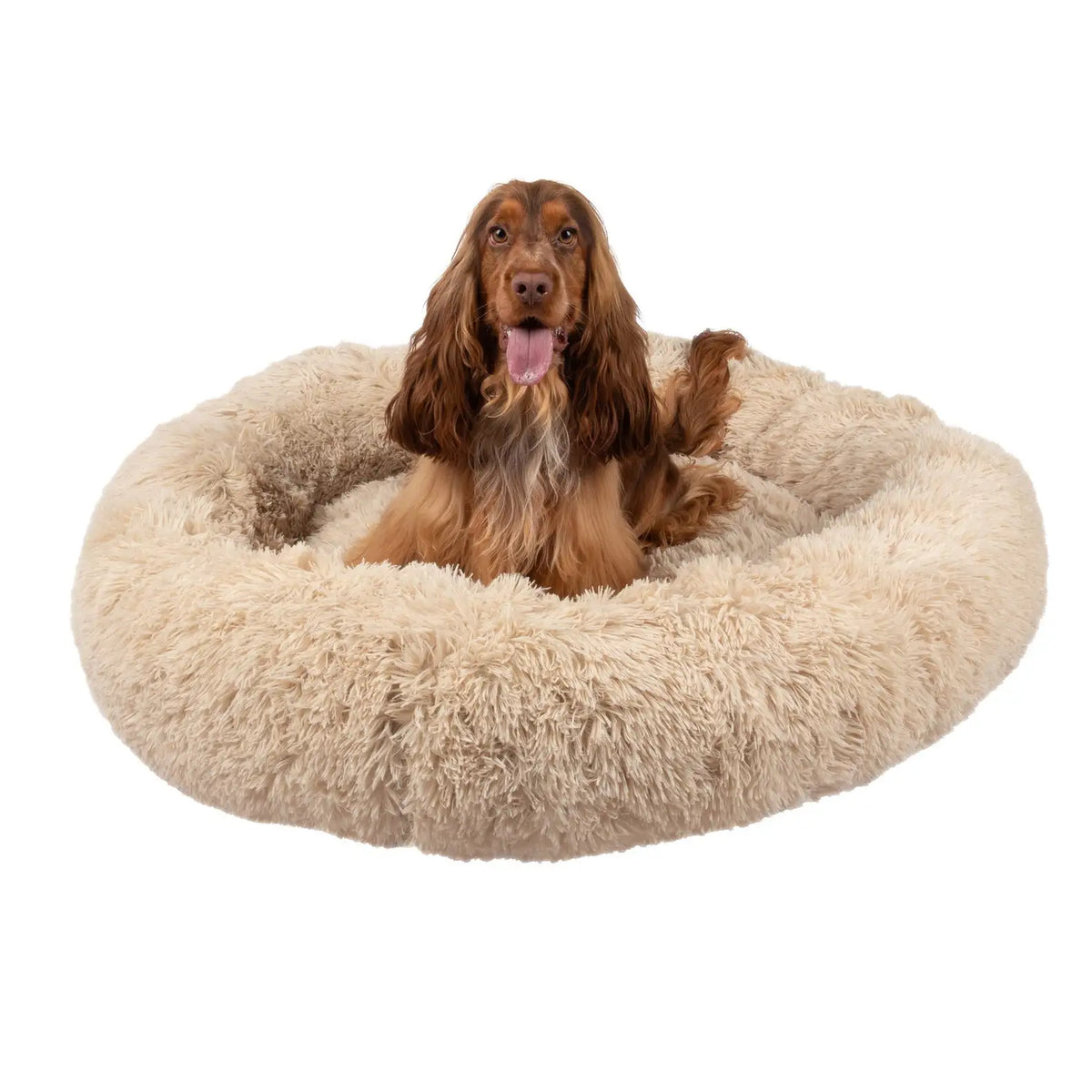Plush Donut Dog Bed – Soft Calming Round Pet Bed