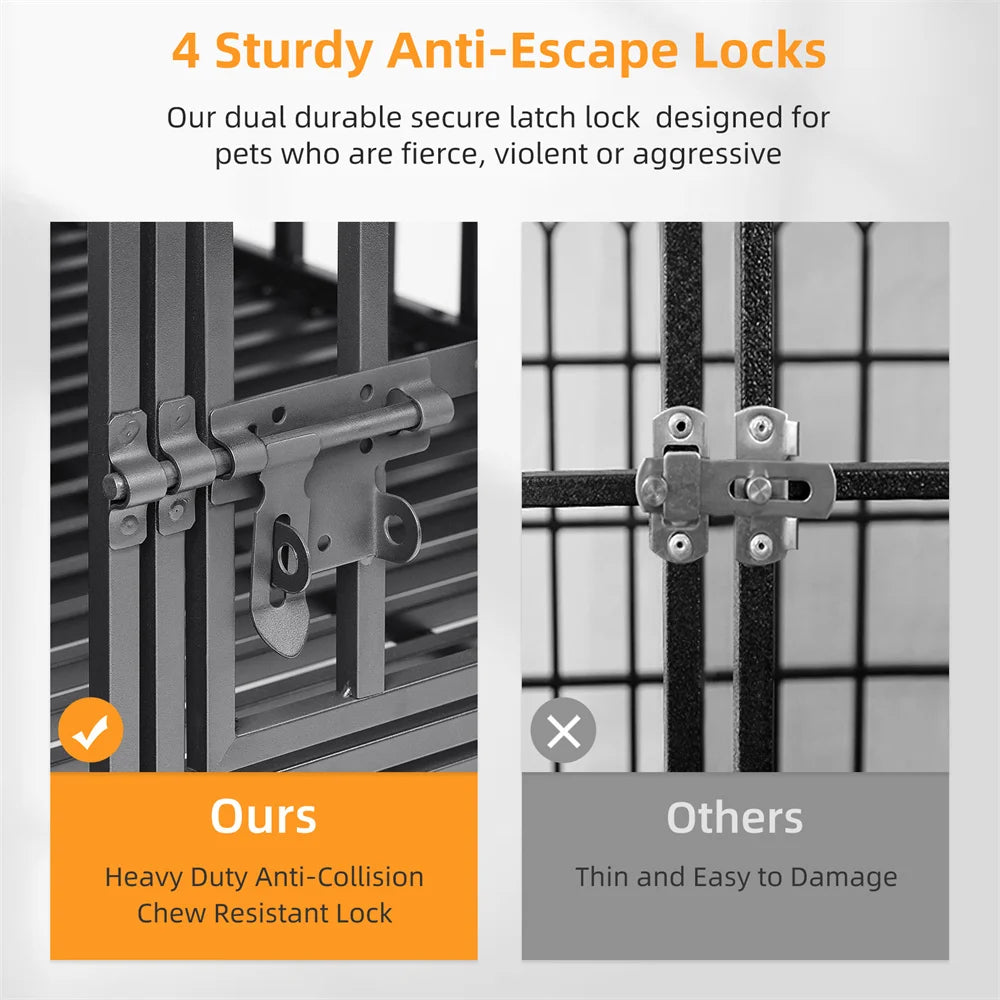 Oversized Stackable Dog Crate Heavy Duty Double Layer Dog Kennel Cage for Medium Large Dogs with Removable Tray Lockable Wheels