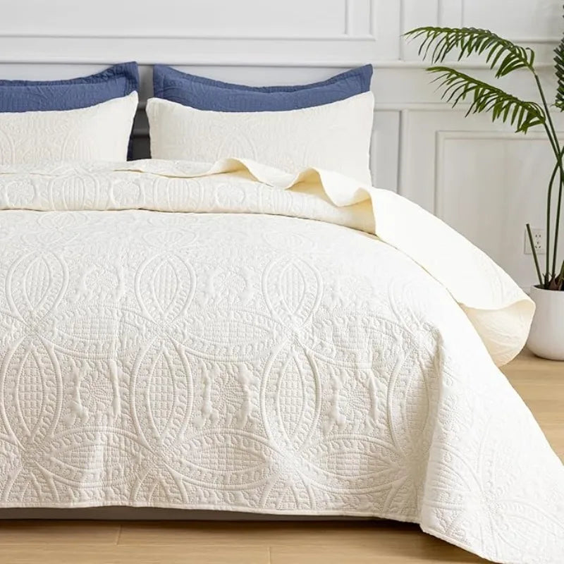 Soft Breathable Quilt Bedding Set.Modern Embossed Bedspread Collection