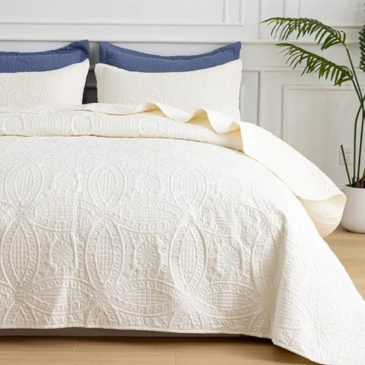Soft Breathable Quilt Bedding Set.Modern Embossed Bedspread Collection