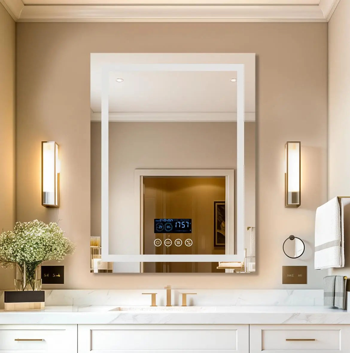 Square LED Lighted Bathroom Mirror With Bluetooth Speaker