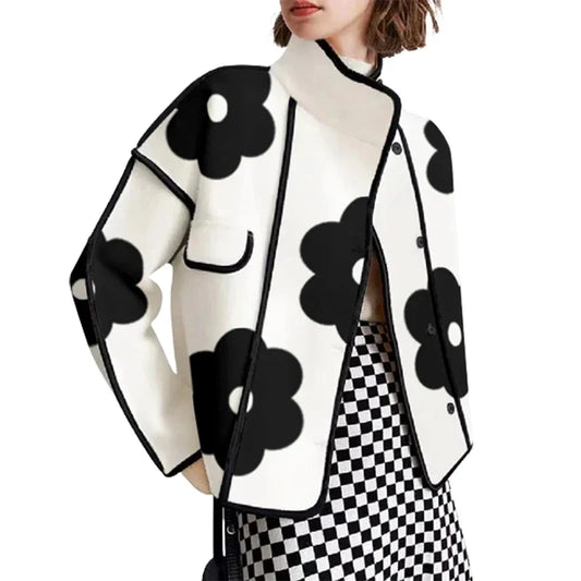 Spring Long Sleeve Button Stand Collar Thin Coats Outerwears Elegant Flower Print Women Jackets For Women