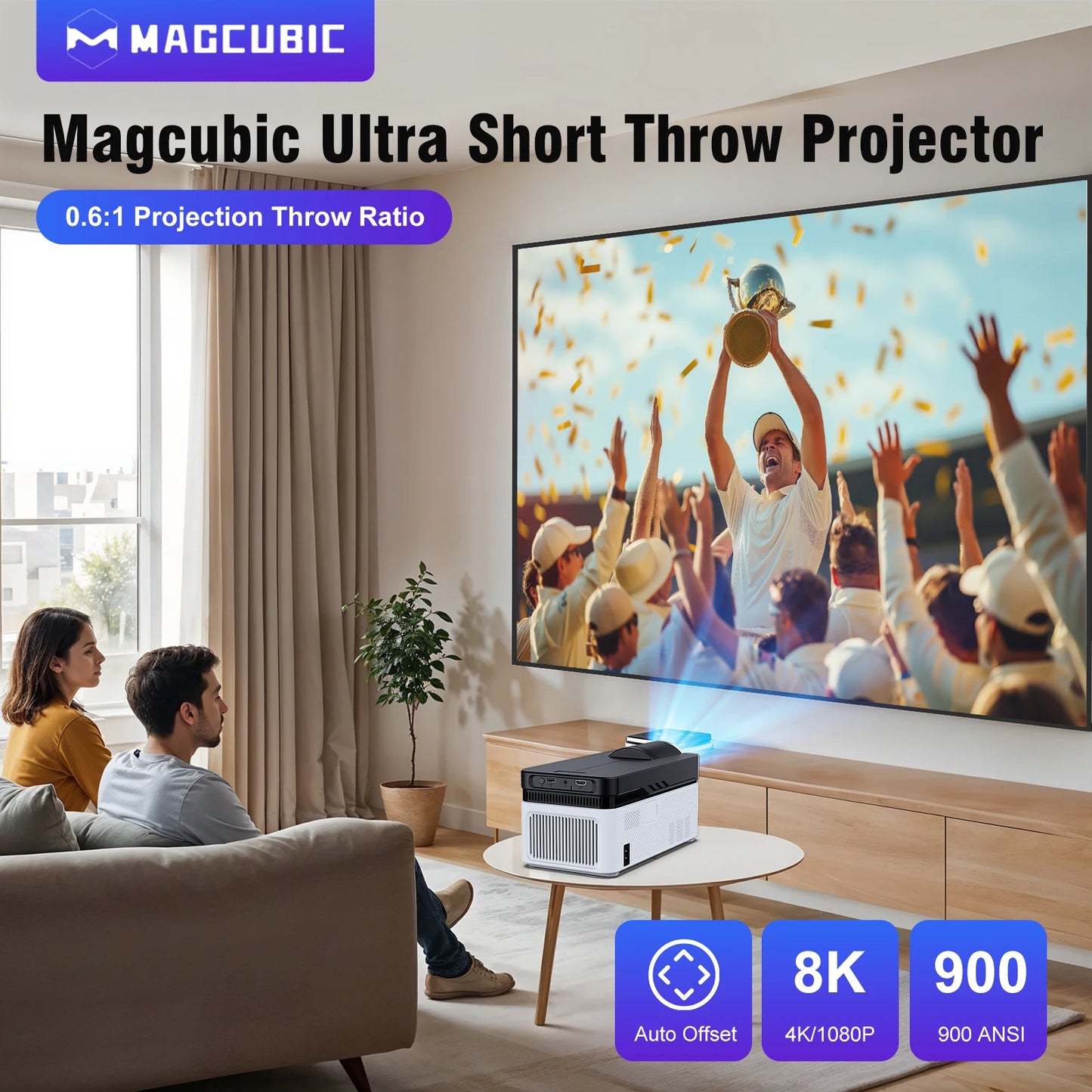 Magcubic HY450 Ultra Short Throw Projector 900ANSI 8K 1080P Allwinner H716 BT5.4 Auto Offset Electronic Focus Home Theater Voice