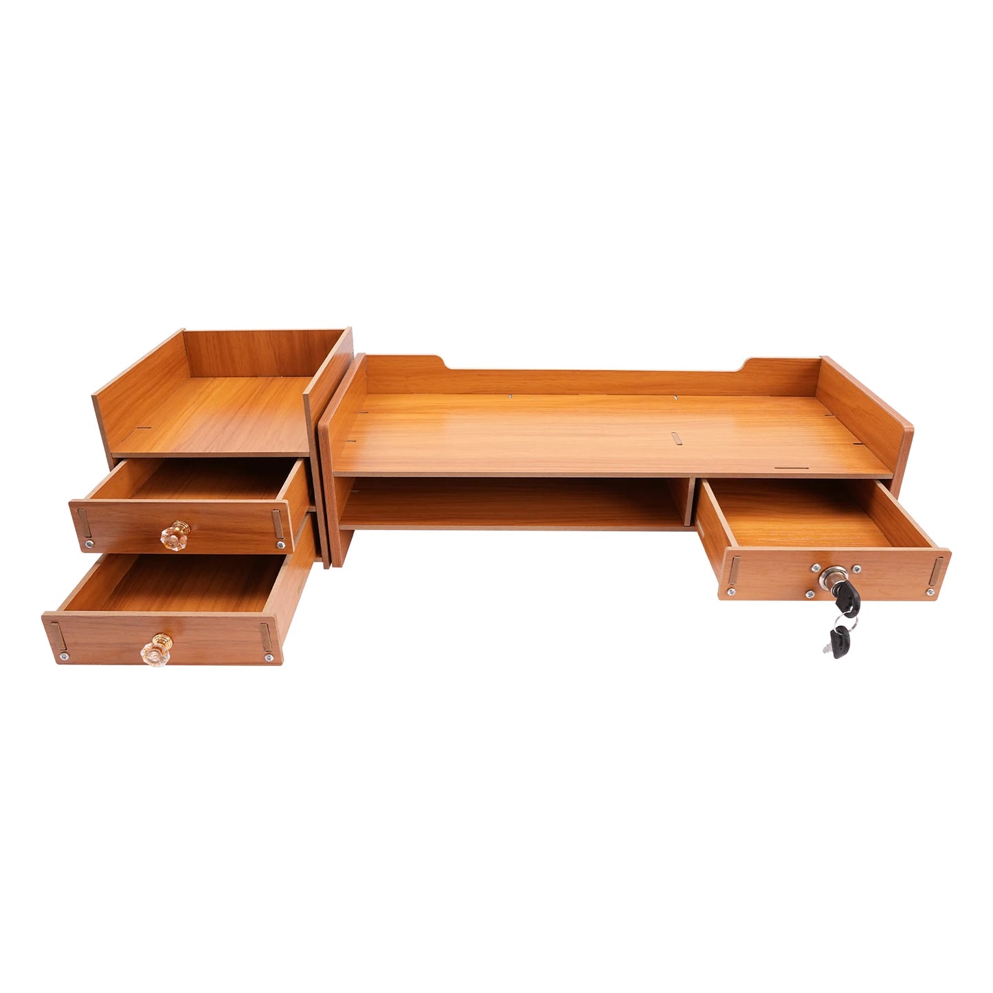 Computer Monitor Stand with Storage Drawers, Wooden Desktop Monitor Riser & Laptop Stand Organizer for Home Office