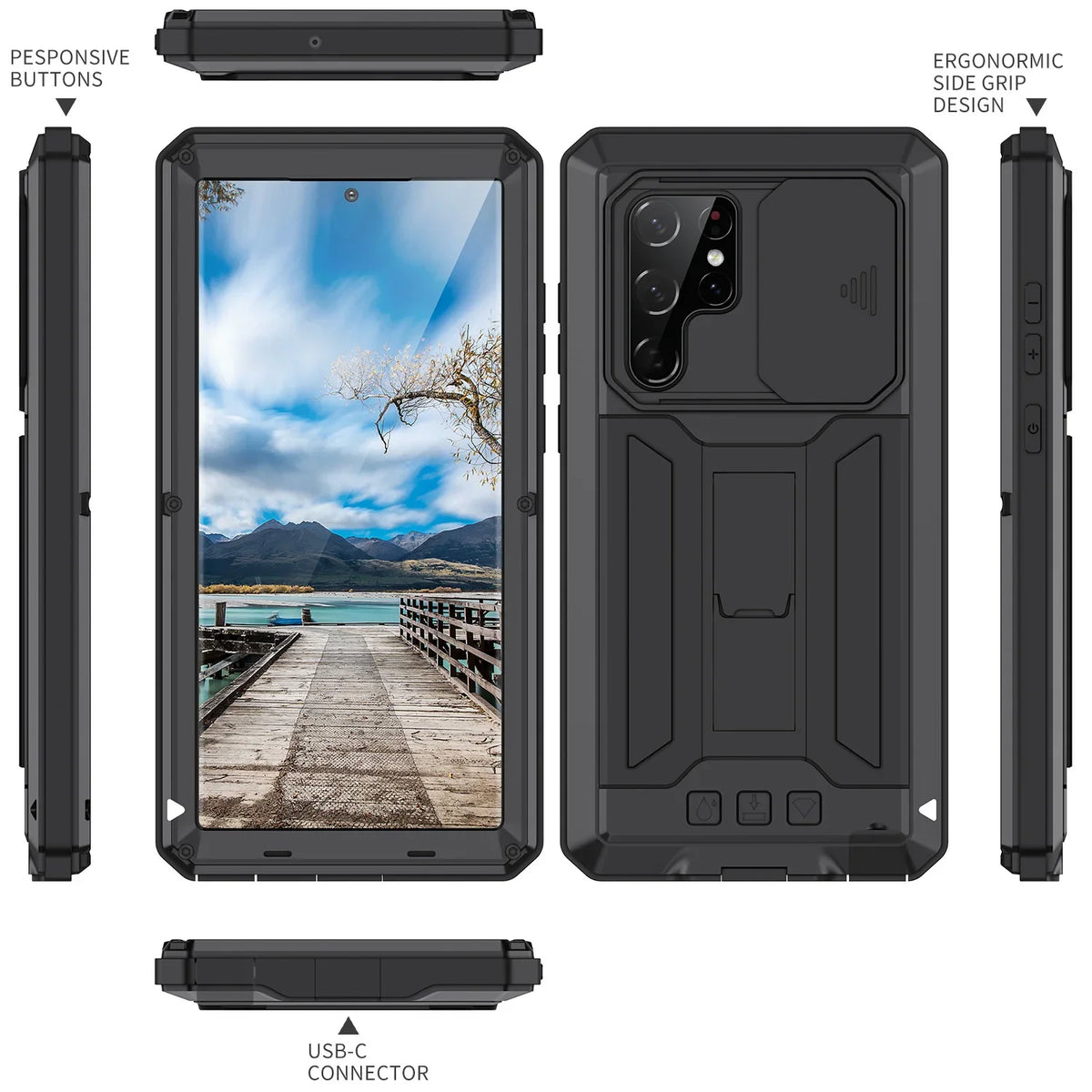 Military-Grade Full-Body Rugged Case for Samsung Galaxy S24 Series . Heavy Duty Shockproof Protective Phone Cover with Built-In Stand