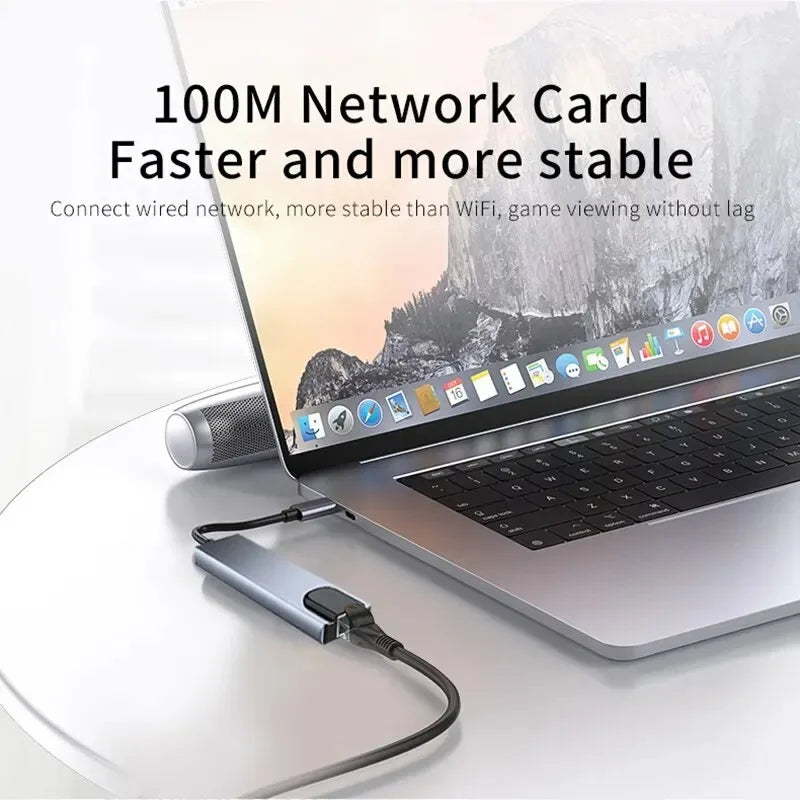 8-in-1 USB-C Hub Adapter with 4K HDMI, RJ45 Ethernet, SD/TF Card Reader & Fast Charging