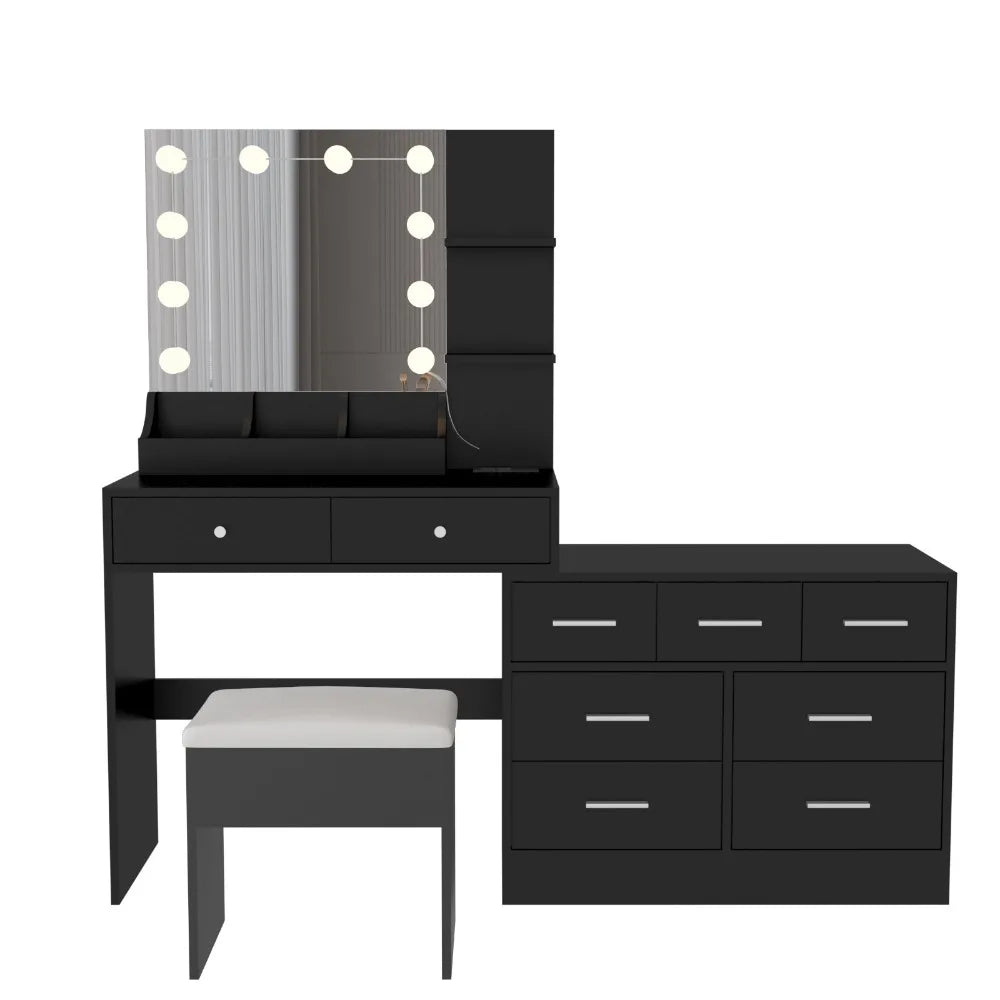 Vanity Table Set Mirror 9 Drawers Dresser Desk w/