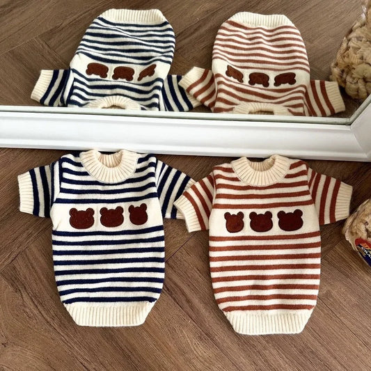 Dog Sweater Bear Striped Puppy Winter Clothes Pet Warm Sweatshirt Knitted Dog Coat Chihuahua Dachshund Clothing Dog Pullover