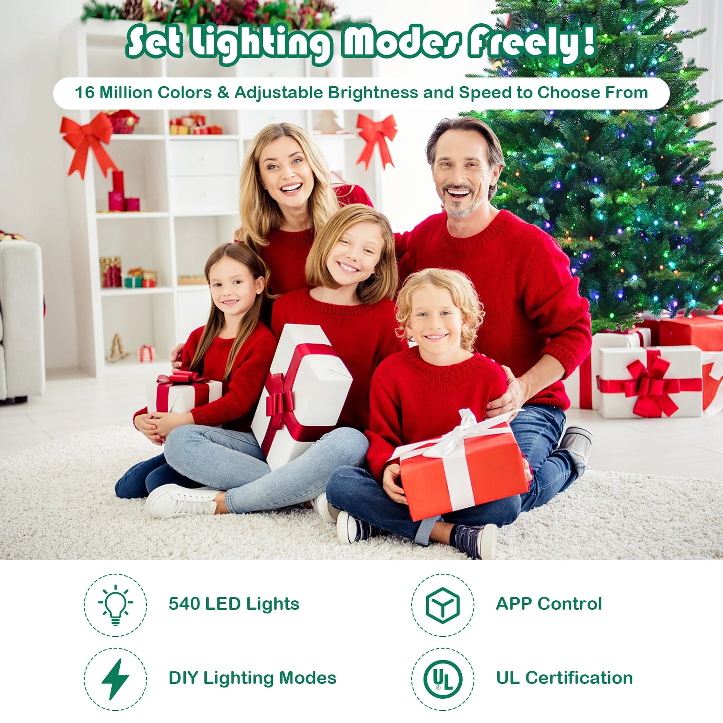 6FT–8FT Smart Pre-Lit Artificial Christmas Tree with App-Controlled LED Lights