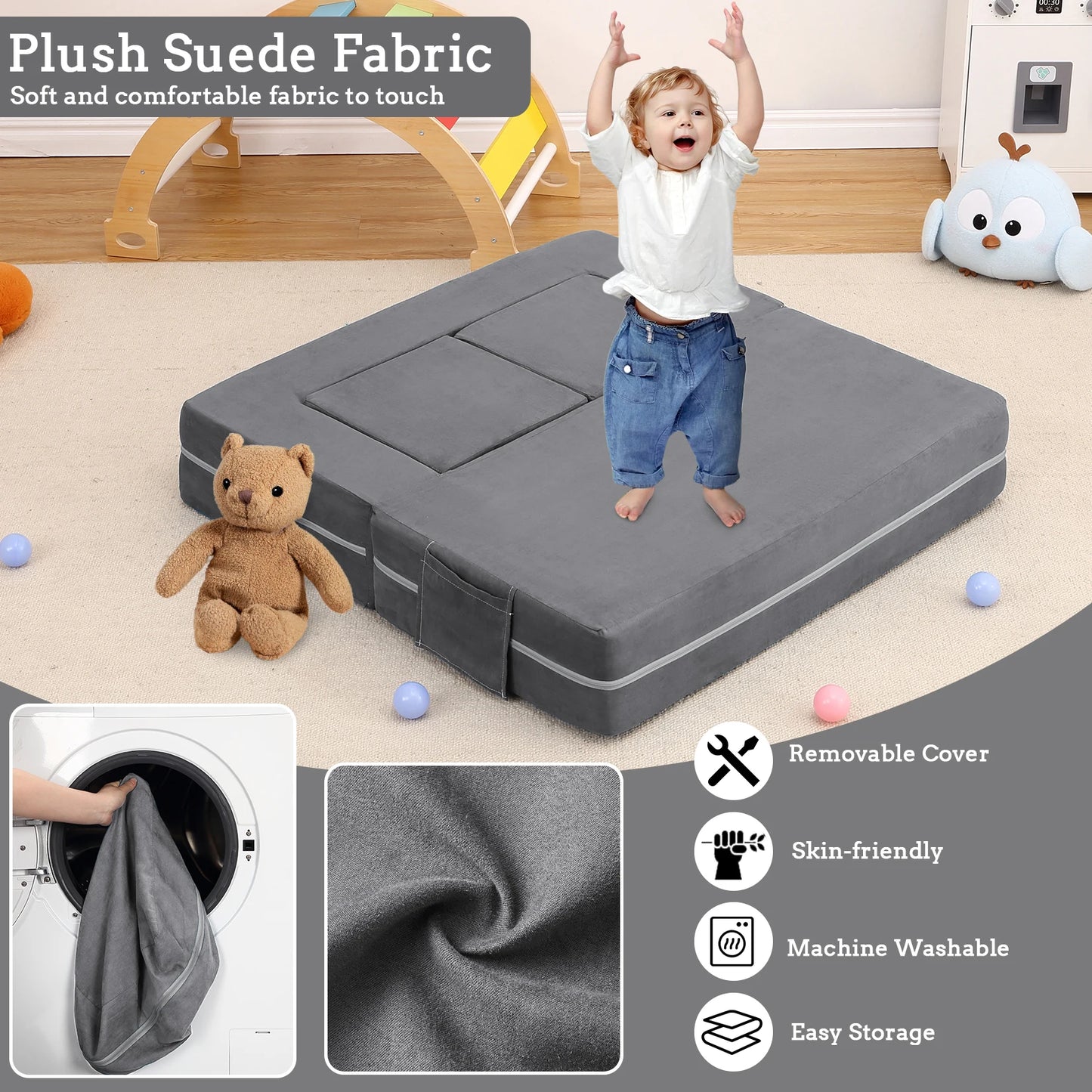 Kids Couch 3PCs Modular Kids Play Couch, Toddler Couch Kids Convertible Sofa Foam Floor Sofa for Children, Kids Couch Bed