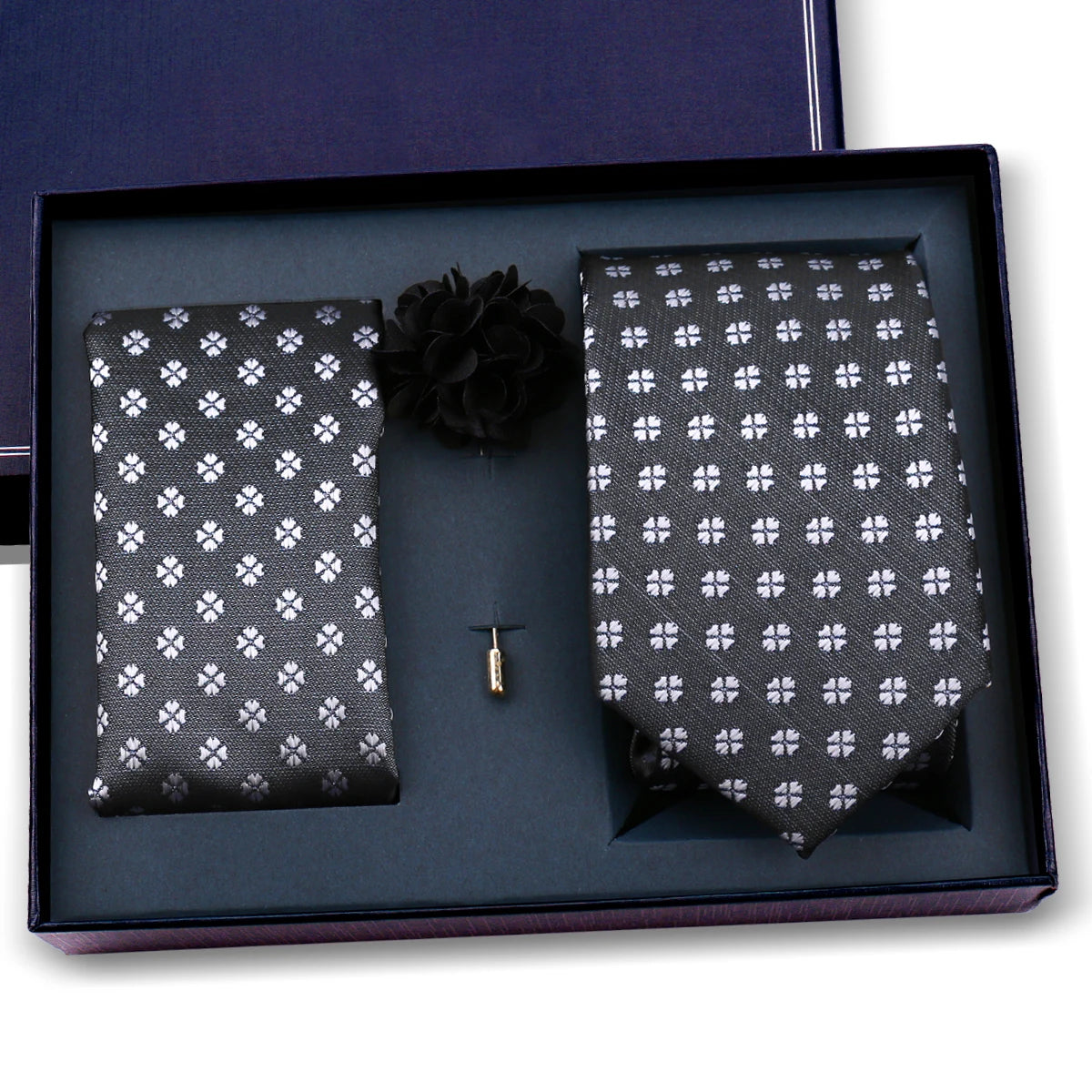 Luxury Men’s Paisley Necktie Gift Set. Silk Tie, Pocket Square, Cufflinks & Gift Box for Weddings & Business