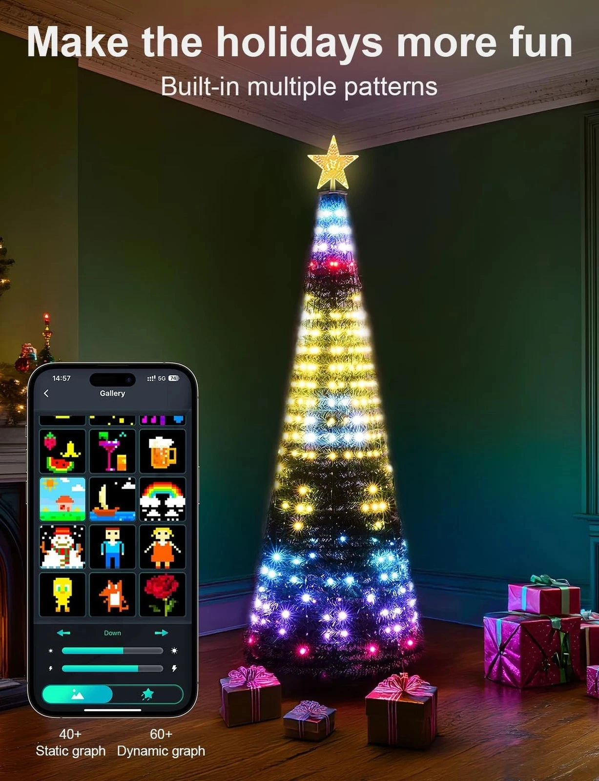 1.8/2.1M Smart RGB Fairy String Light Christmas Tree Light Bluetooth APP Control For Xmas tree Garland Decoration Festive Light