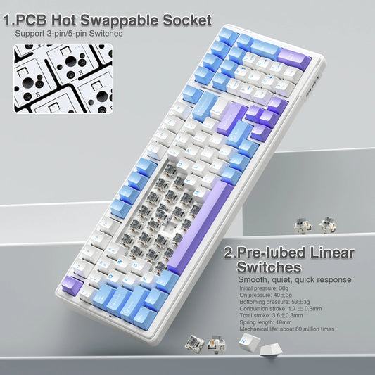 AULA F99 Wireless Mechanical Keyboard .Tri-Mode RGB Hot-Swappable Gaming Keyboard