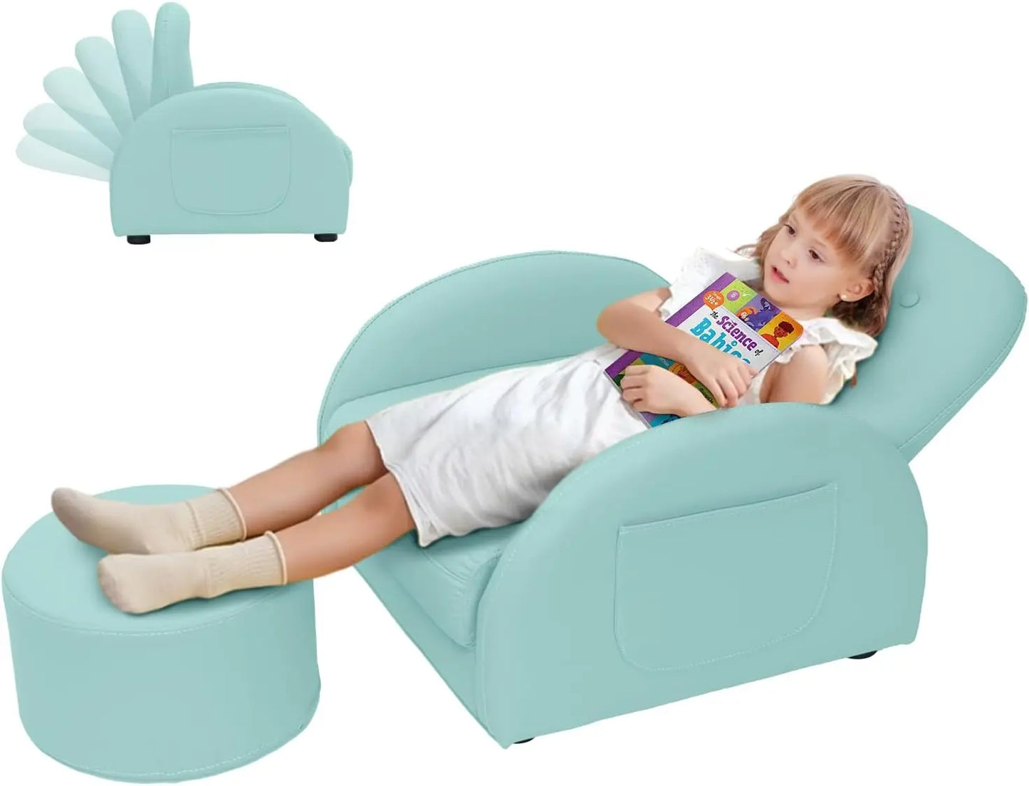 Kids Couch, Toddler Chair with Ottoman, Toddler Couch with 5 Adjustable Backrests, Leatherette Sofa Chair is Waterproof