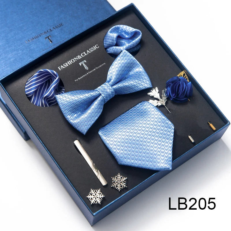 Men’s Novelty Silk Tie Gift Set. Necktie, Pocket Square & Accessories